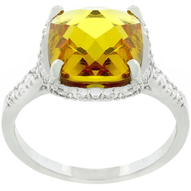 Silvertone Cubic Zirconia Cushion Cut Canary Women's Ring