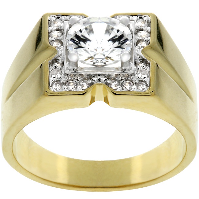 Tutone Cubic Zirconia White Men's Ring