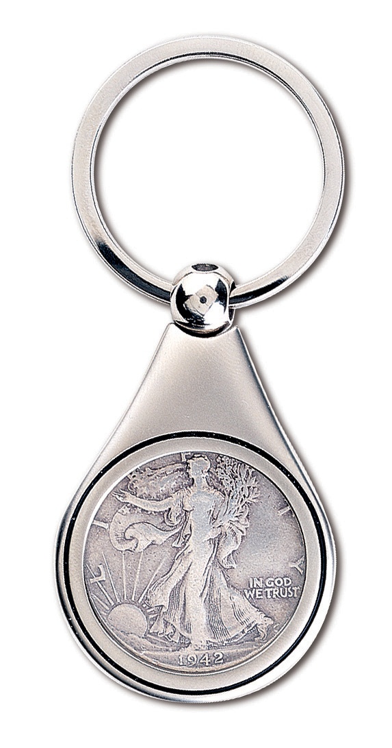 Silver Walking Liberty Half Dollar Key Ring