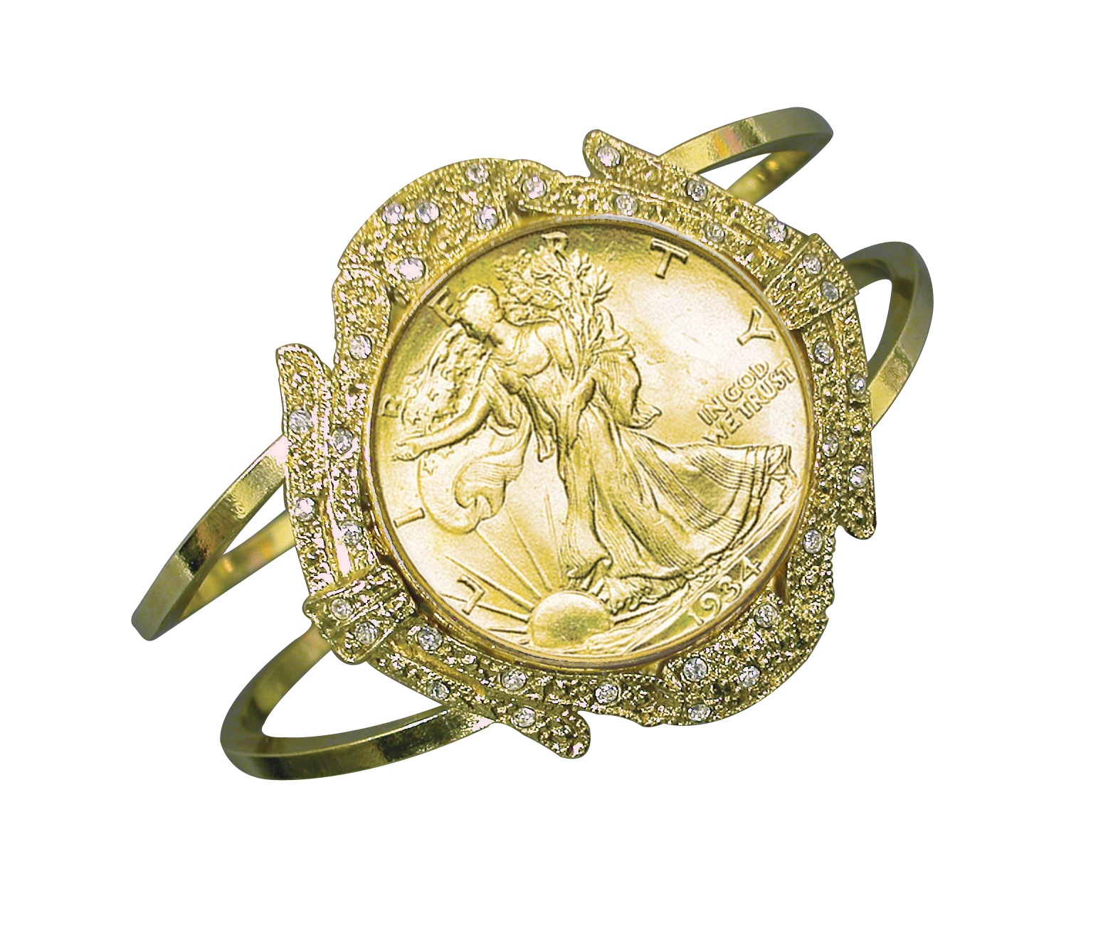 Gold-Layered Silver Walking Liberty Half Dollar Goldtone Coin Cuff Bracelet ...