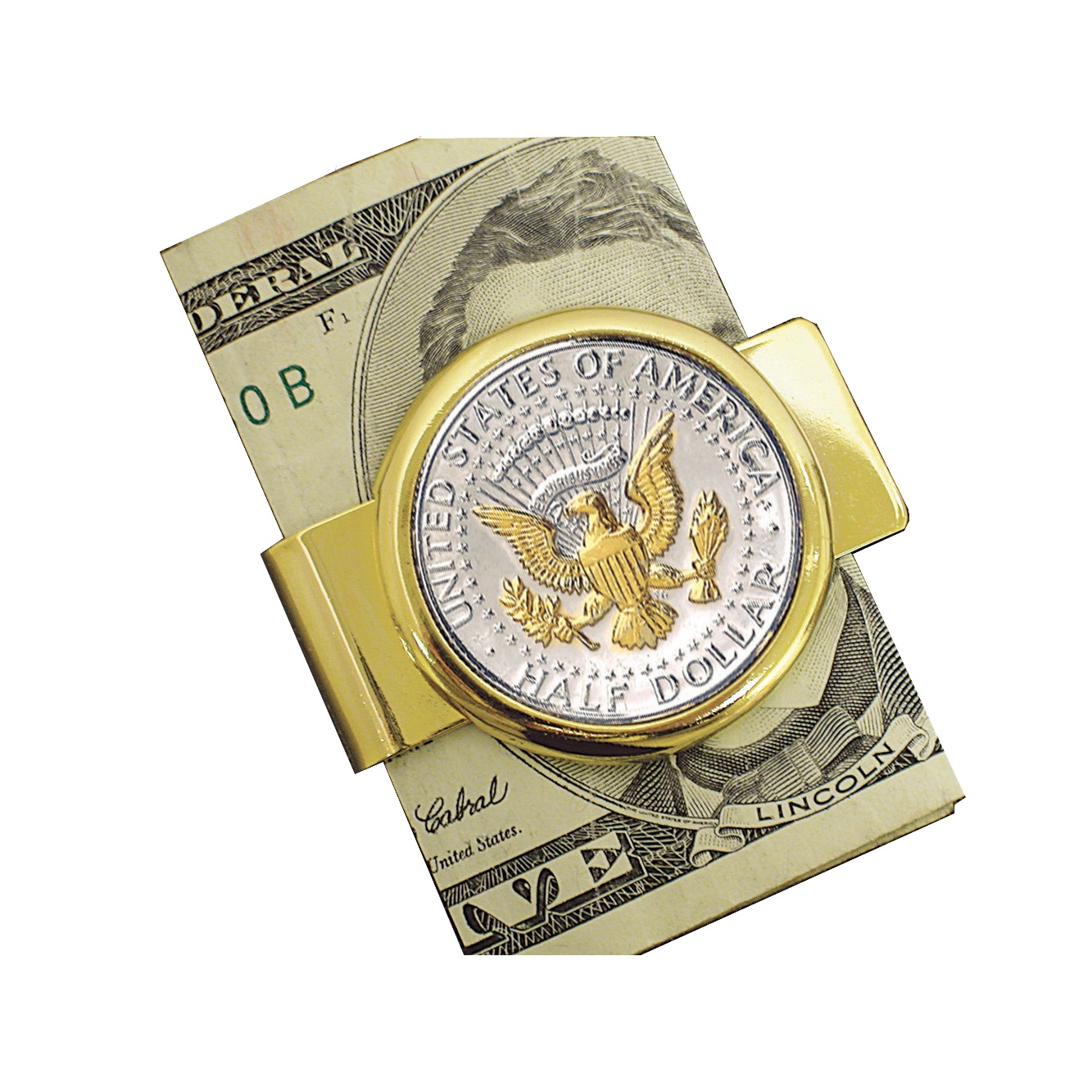 Selectively Gold-Layered Presidential Seal JFK Half Dollar Goldtone Money Clip