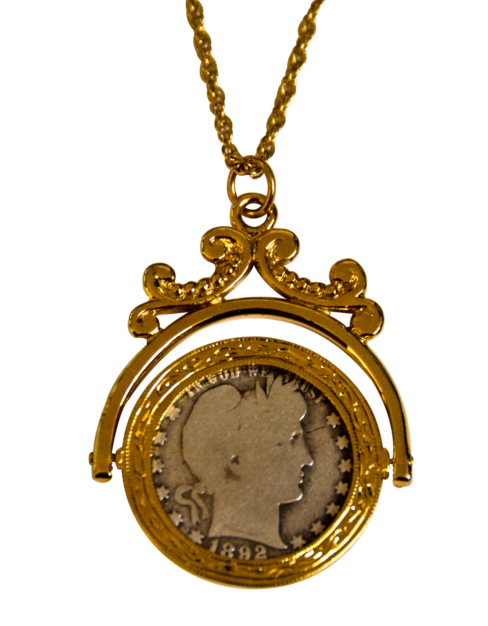 Silver Barber Quarter Goldtone Spinner Pendant