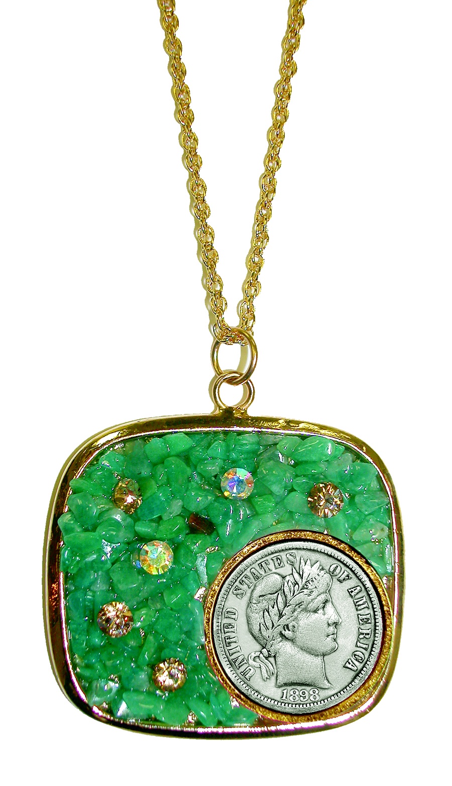 Silver Barber Dime Pendant with Amazonite Stone and Crystal