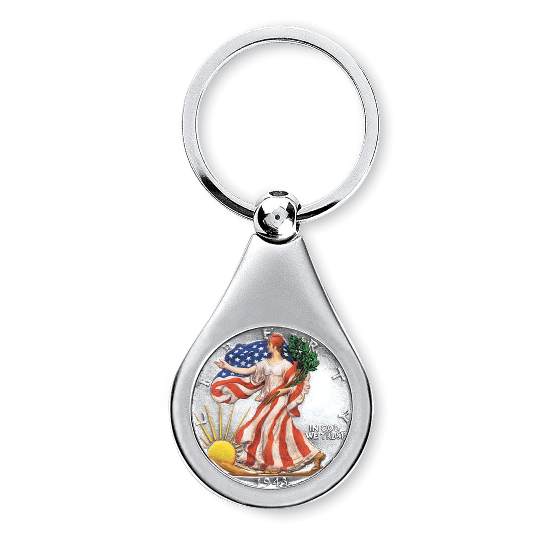 Colorized Silver Walking Liberty Half Dollar Coin Keychain Coin Jewelry