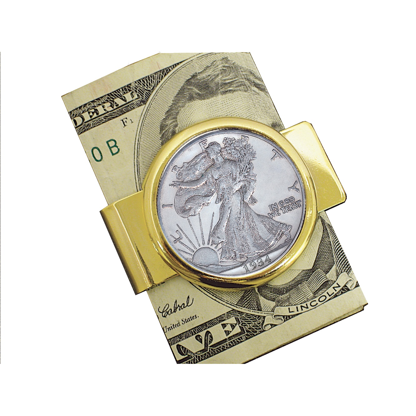 Walking Liberty Silver Half Dollar Goldtone Moneyclip