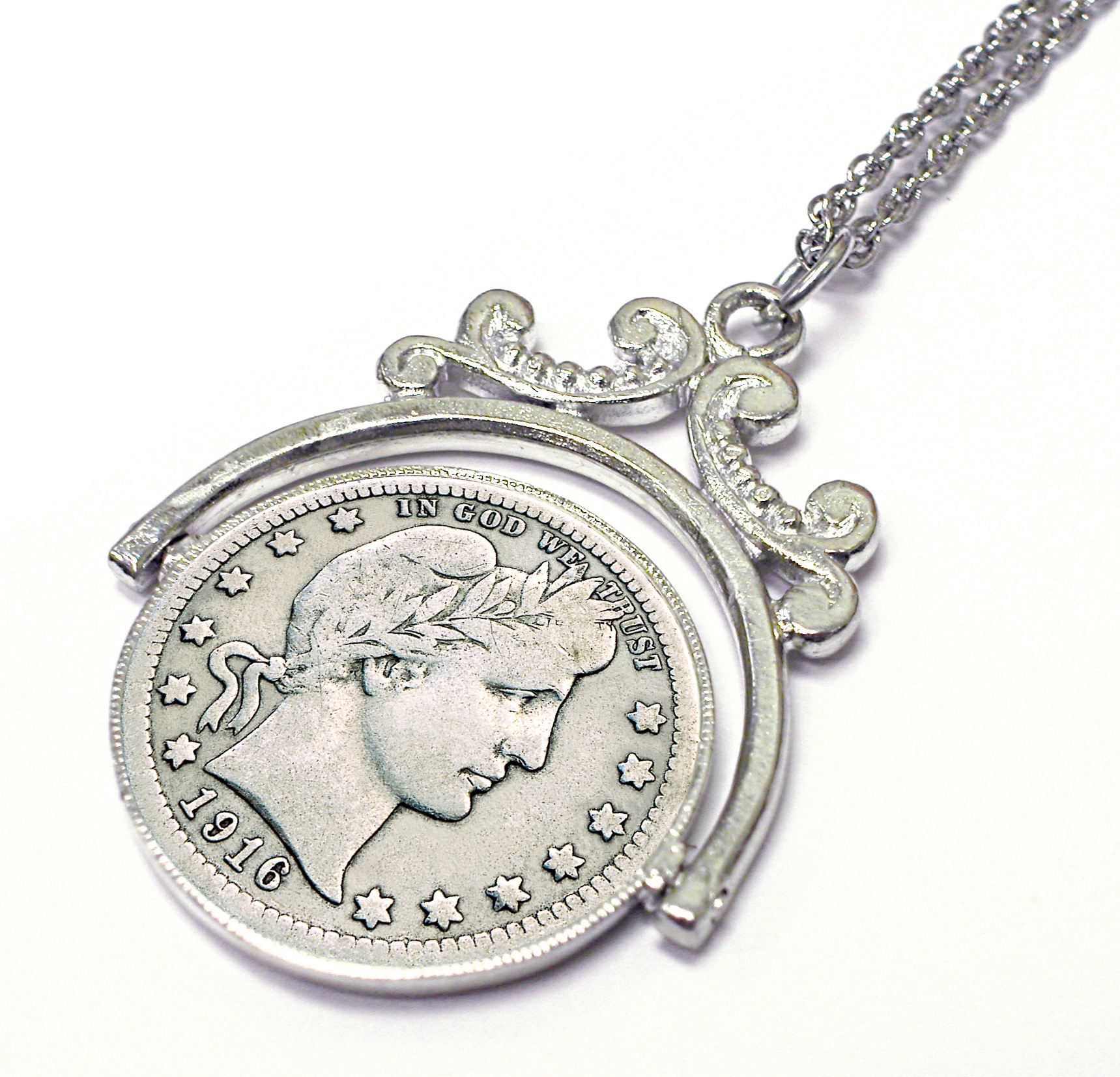 Silver Barber Quarter Spinner Pendant