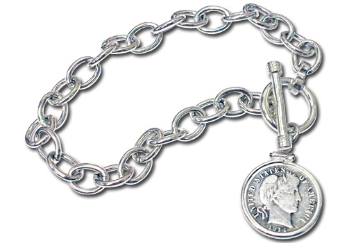 Sterling Silver Toggle Bracelet with Silver Barber Dime