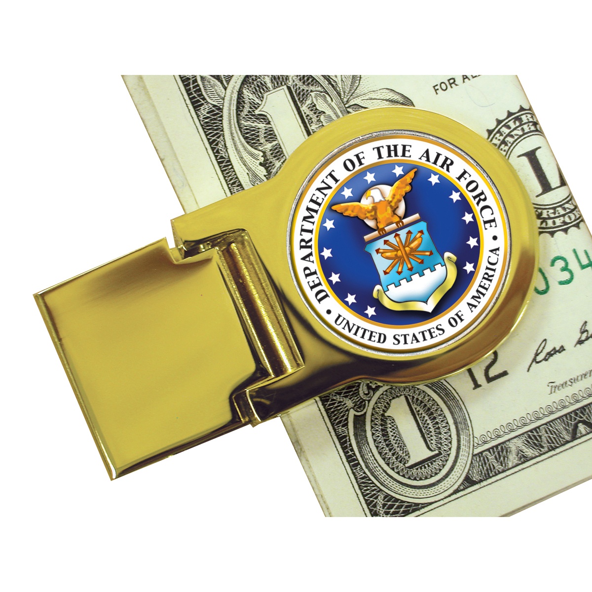 Goldtone Moneyclip with Colorized Air Force Washington Quarter
