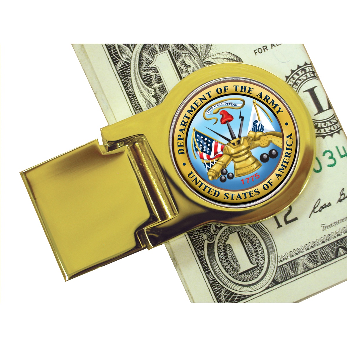 Goldtone Moneyclip with Colorized Army Washington Quarter