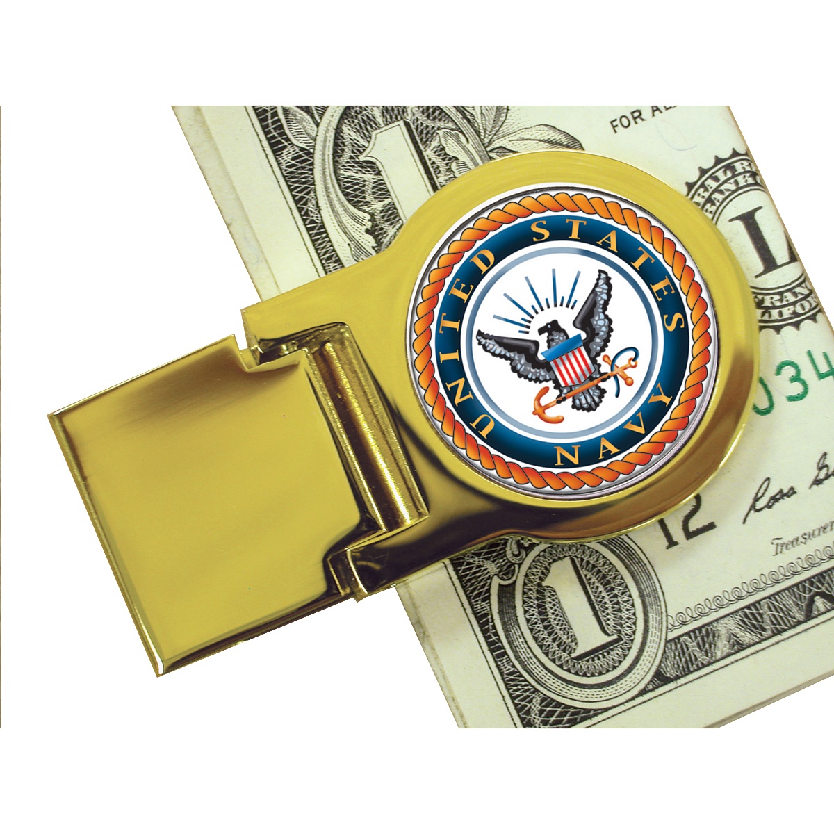 Goldtone Moneyclip with Colorized Navy Washington Quarter