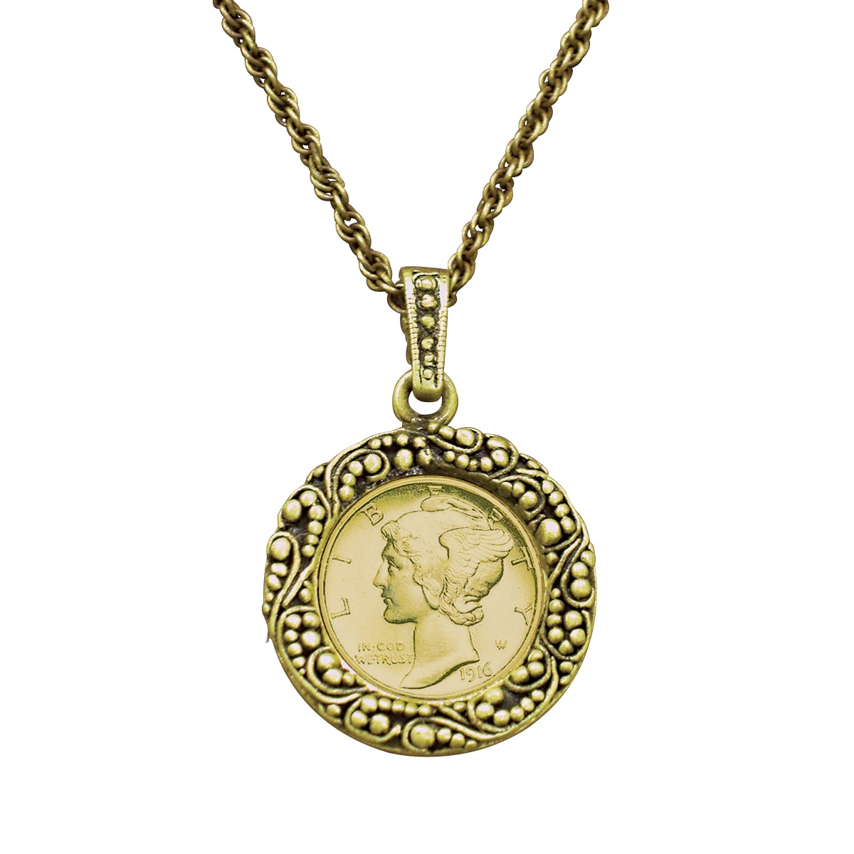 Gold Layered Mercury Dime Goldtone Pendant