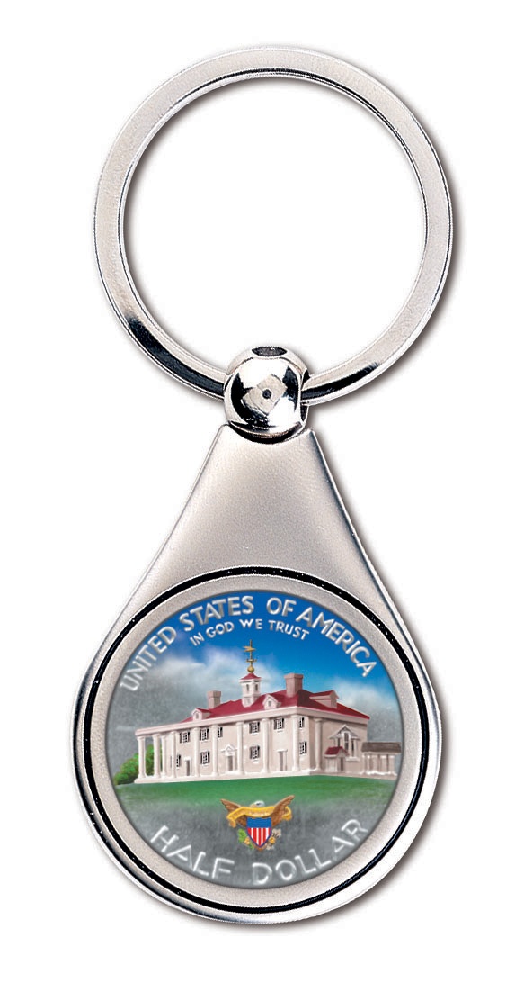 Colorized Washington Commemorative Half Dollar Coin Keychain Coin Jewelry