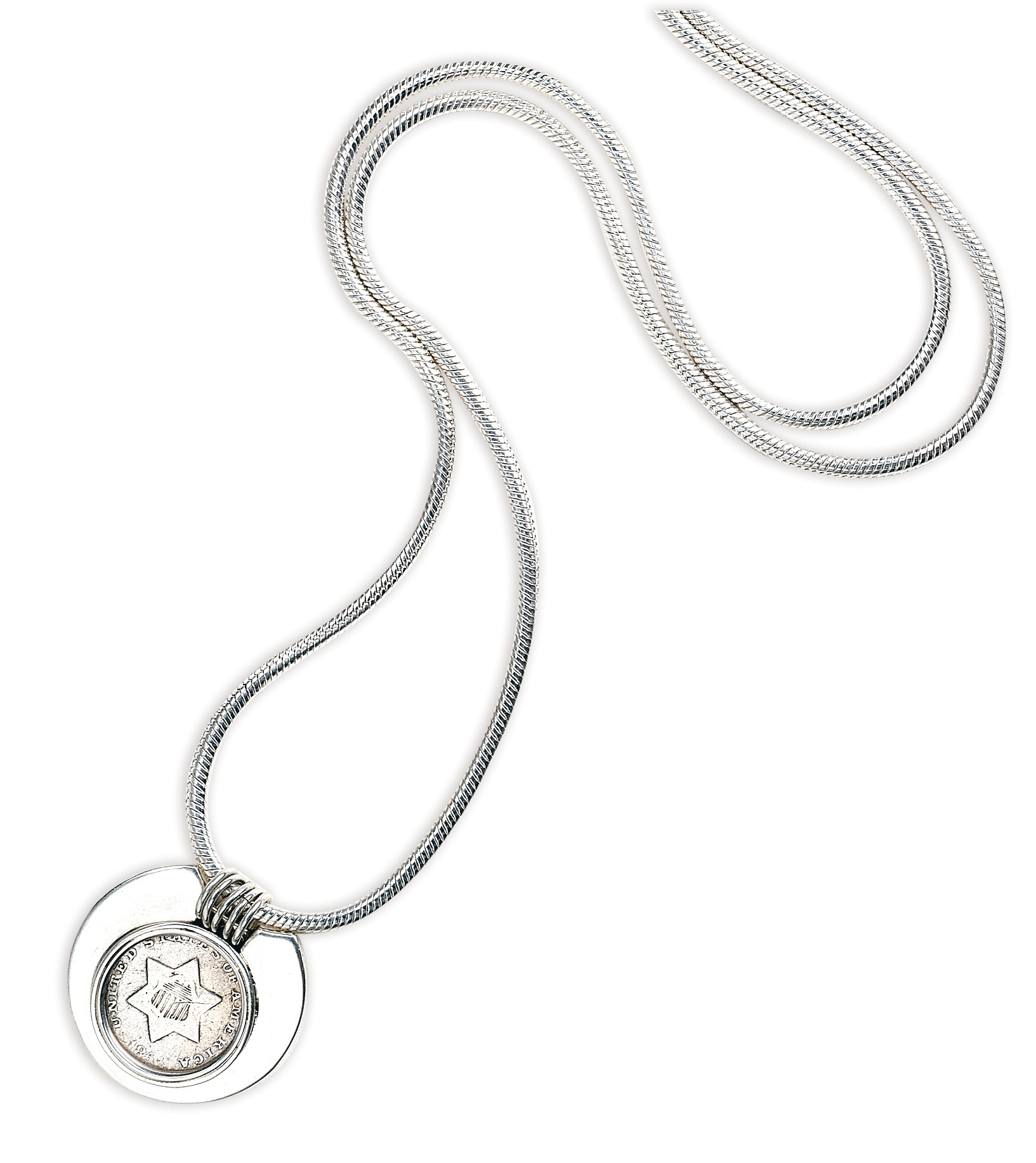 Sterling Silver Three-Cent Piece Coin Pendant Coin Jewelry