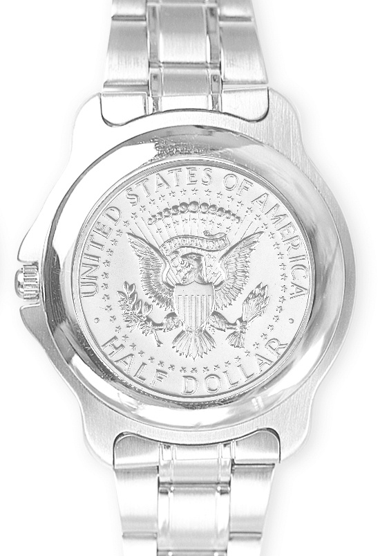 Men╒s Laser Cut JFK Half Dollar Military Watch