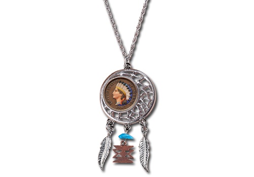 Colorized Indian Head Penny Dream Catcher Pendant