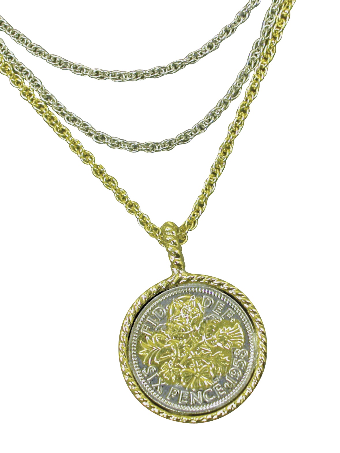Selectively Gold-Layered Lucky Sixpence Goldtone Coin Pendant with Triple ...