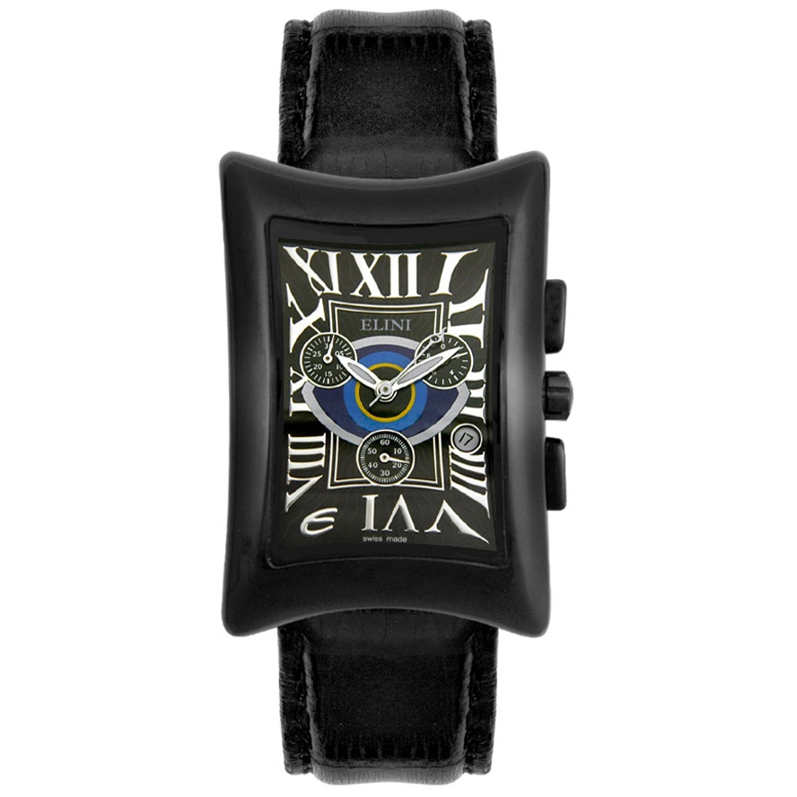 Elini-Unisex Nazar Chronograph Black Leather