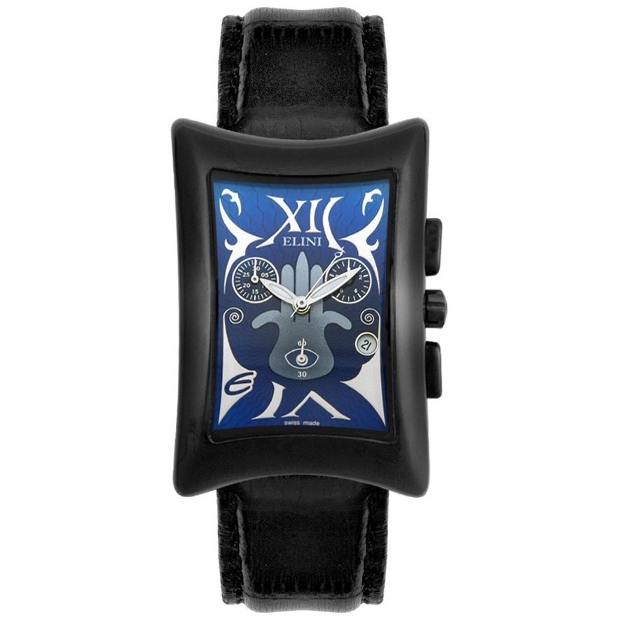 Elini-Unisex Nazar Chronograph Black Leather