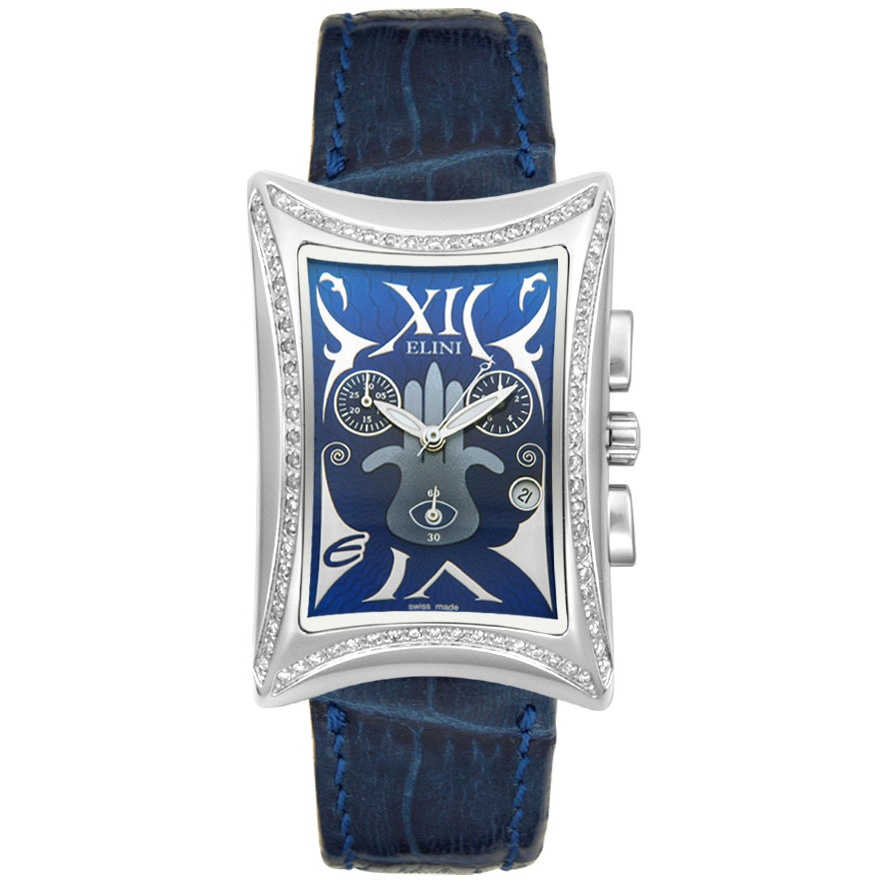 Elini-Unisex Nazar Diamond Chronograph Blue Leather