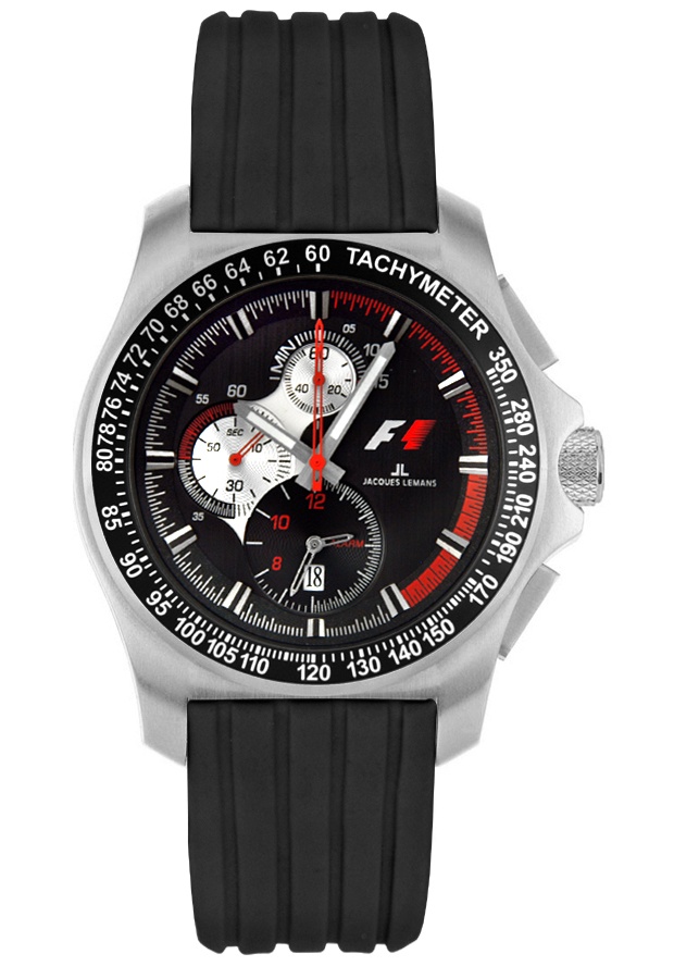 JACQUES LEMANS F1-Men's F1 Black Rubber Chronograph