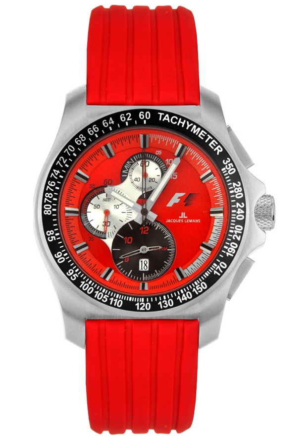 JACQUES LEMANS F1-Men's F1 Red Rubber Chronograph