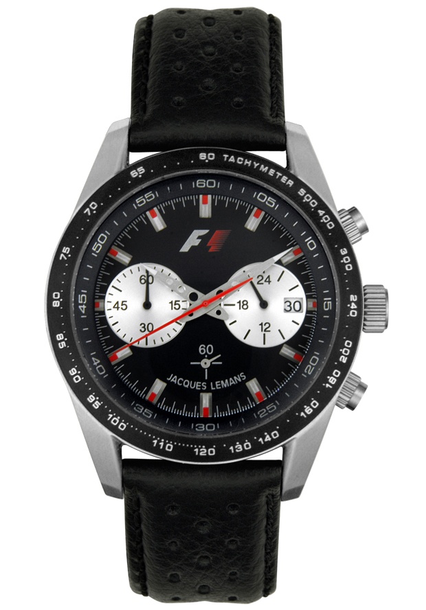 JACQUES LEMANS-Men's F1 Chronograph Black Leather