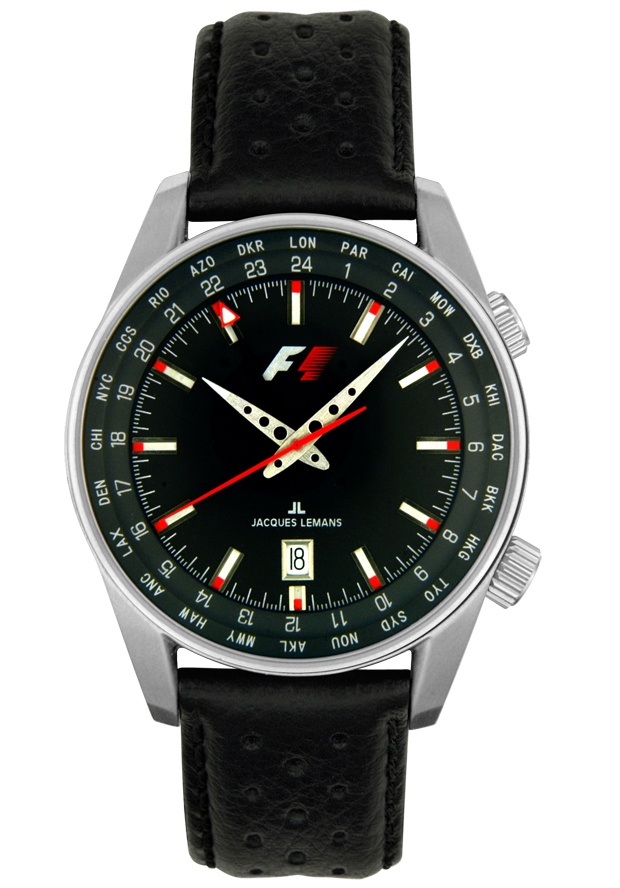 JACQUES LEMANS-Men's F1 GMT Black Leather