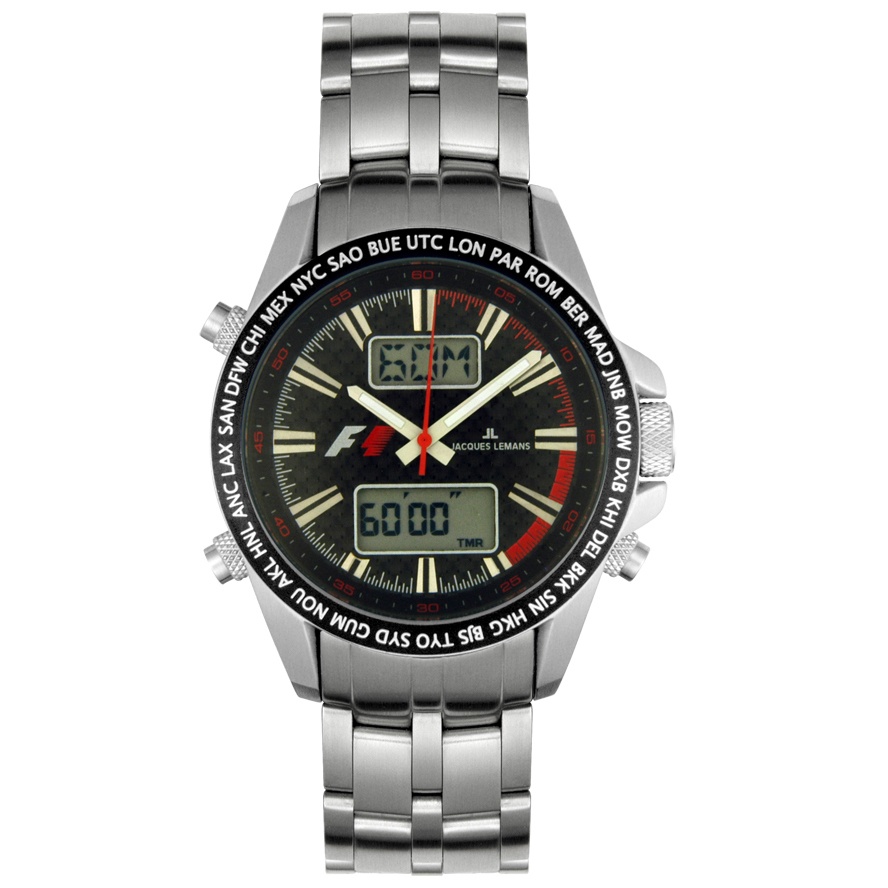 JACQUES LEMANS-Men's F1 Analog-Digital World Timer