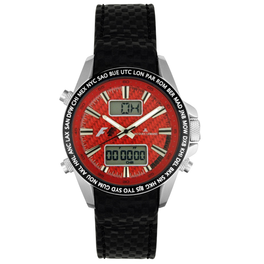 JACQUES LEMANS-Men's F1 Analog-Digital World Timer