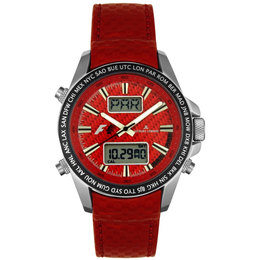 JACQUES LEMANS-Men's F1 Analog-Digital World Timer