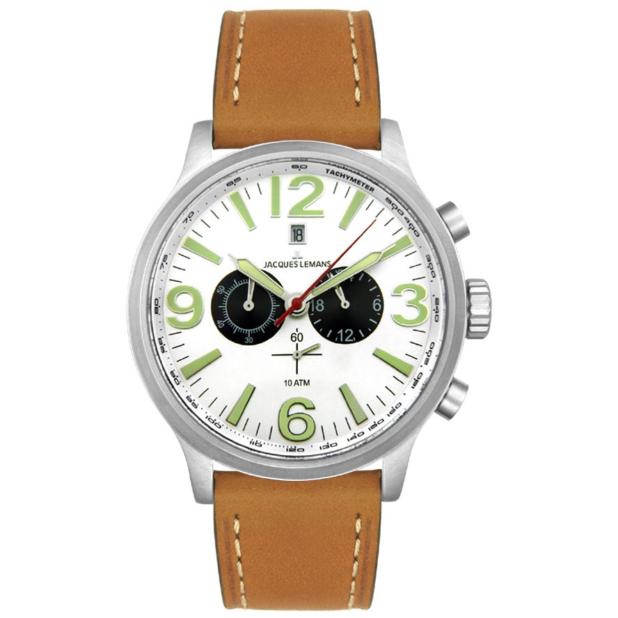 JACQUES LEMANS-Men's Sports Chronograph Brown Leather