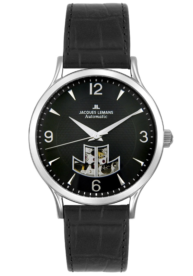 JACQUES LEMANS-Men's Classic Automatic Black Leather