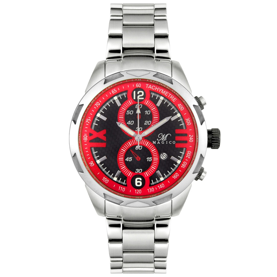 Magico-Men's Chronograph Stainless Steel Red Dial