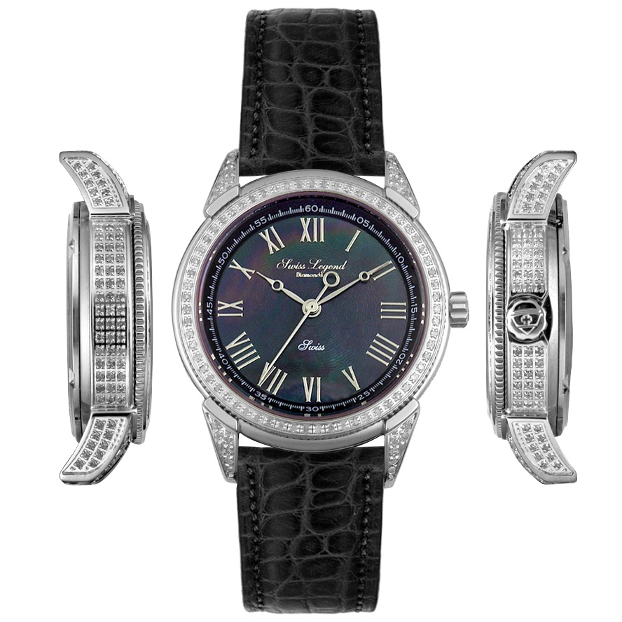 SWISS LEGEND-Women's Capri Black Alligator 1.00cttw Diamond