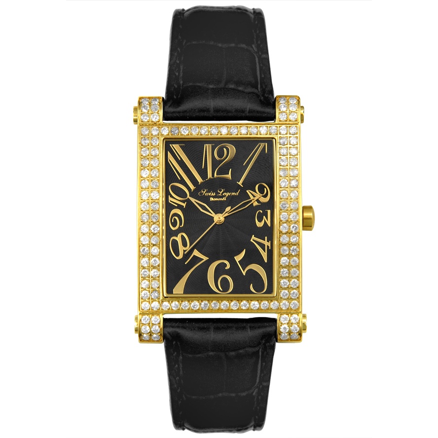 SWISS LEGEND-Women's Eleganza Black Leather 2.64cttw Diamond
