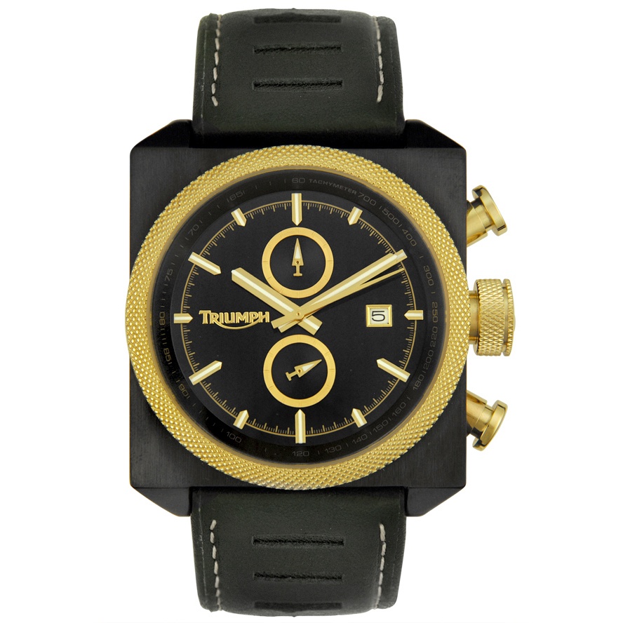 Triumph Motorcycles-Men's Scrambler Chronograph Black Leather Strap