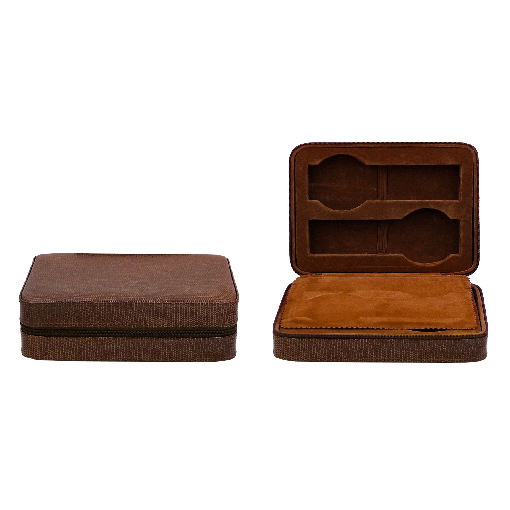 Accessories-4 Slot Watch Case Lizard Pattern Dark Brown Leather