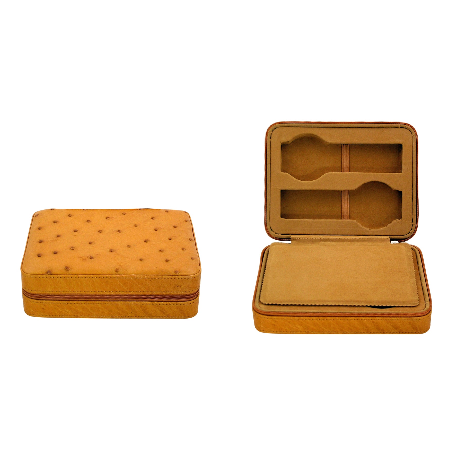 Accessories-4 Slot Watch Case Genuine Ostrich Camel