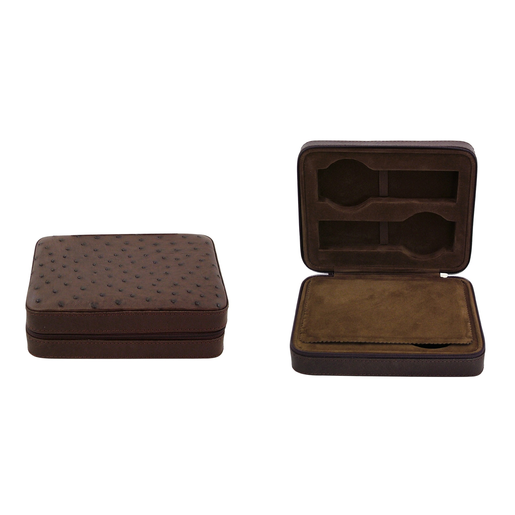 Accessories-4 Slot Watch Case Genuine Ostrich Brown