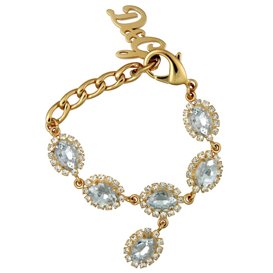 Goldtone Metal White and Light Blue Rhinestone