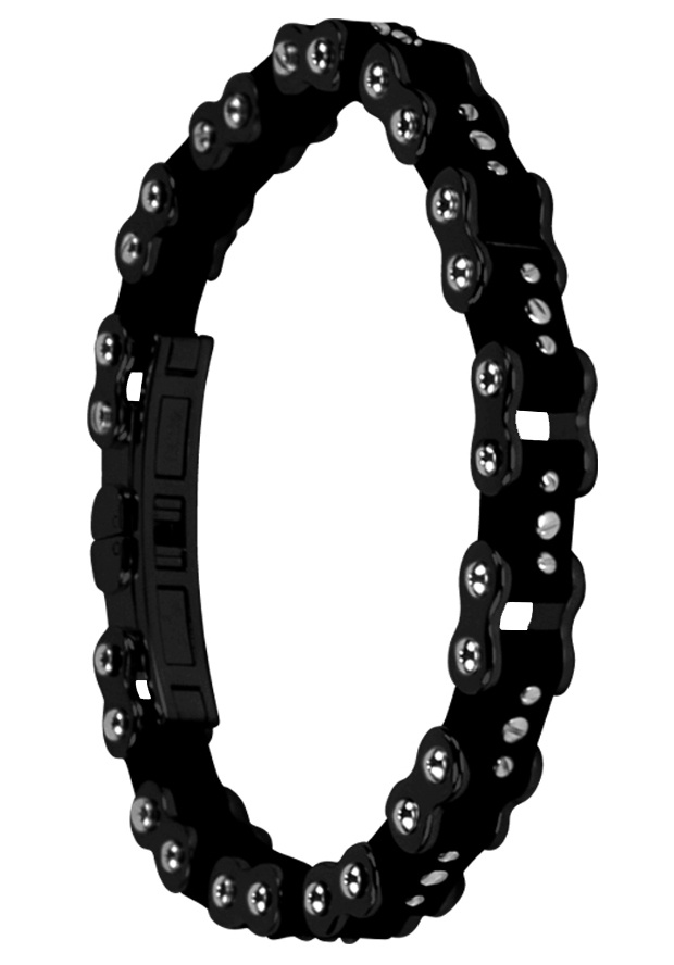 Black Ionic Plated and Black Rubber Cycle Bracelet