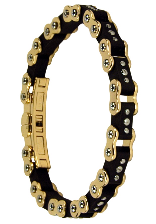 Yellow Goldplated and Black Rubber Cycle Bracelet