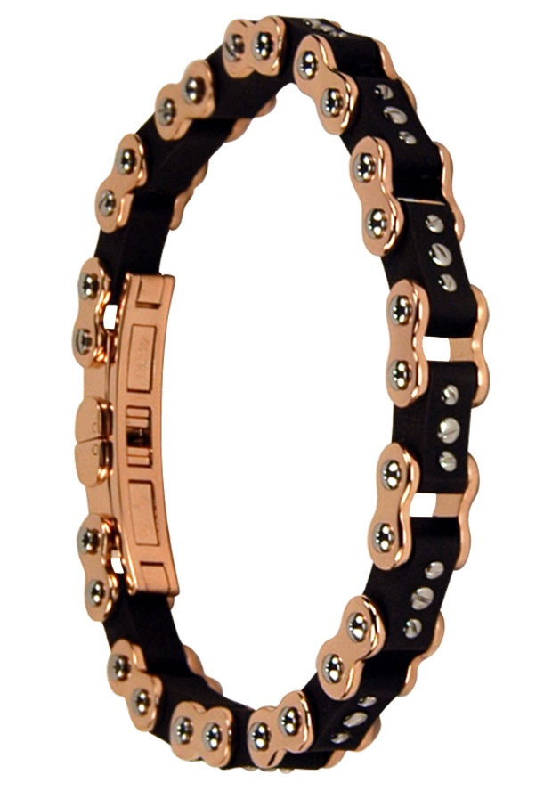 Rose Goldplated and Black Rubber Cycle Bracelet