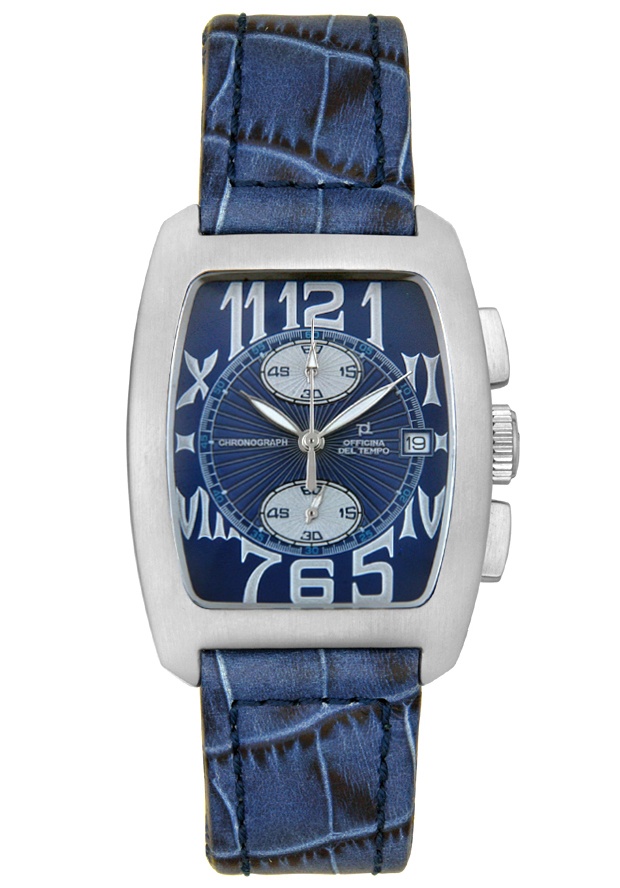 Men's Tonneau Blue Leather Chronograph