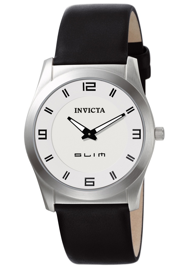 Men's Slim Black Leather White Dial