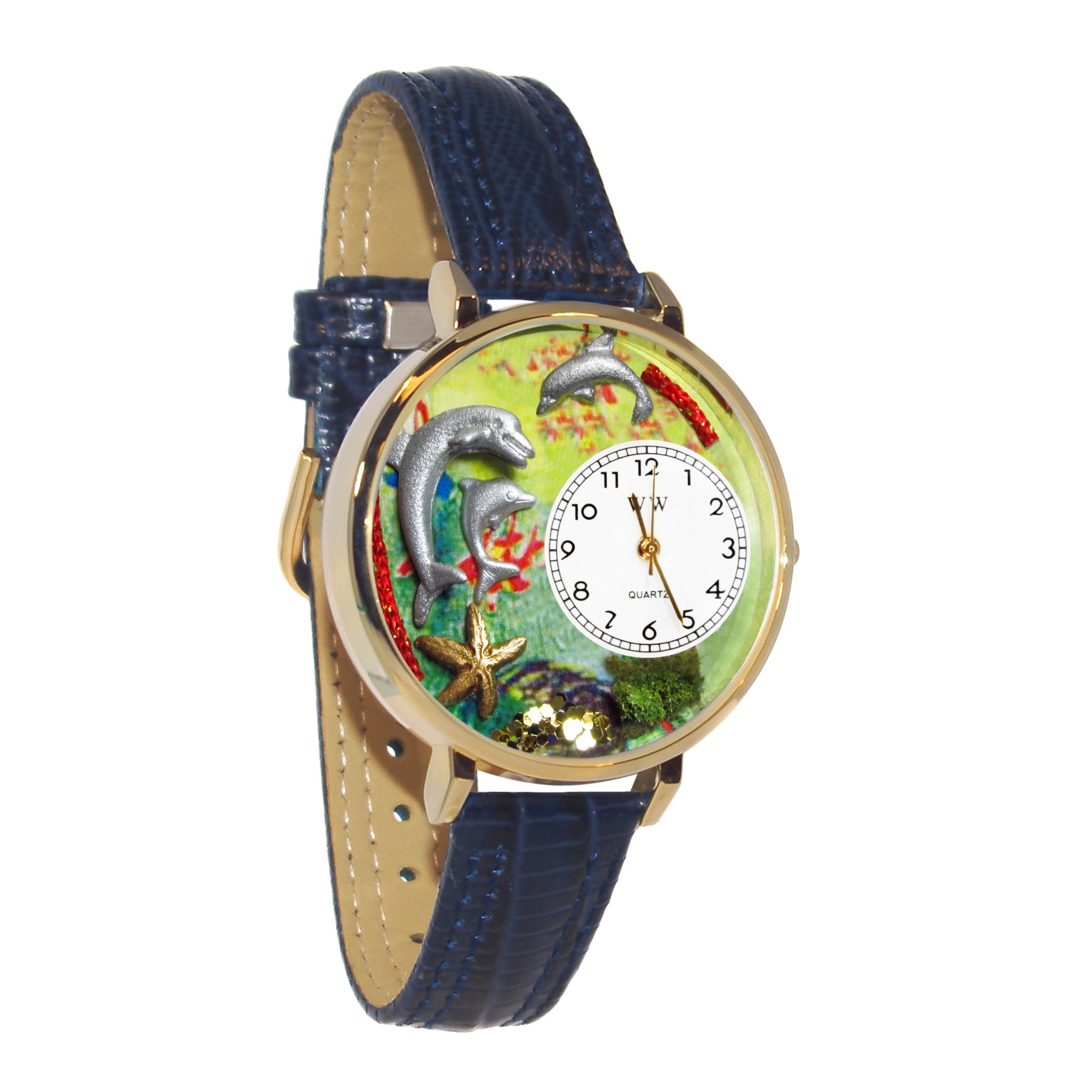 Personalized Dolphin Watch in gold or silver case