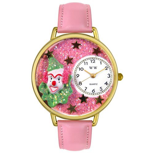 Personalized Pink Glitter Clown Watch in gold or silver case