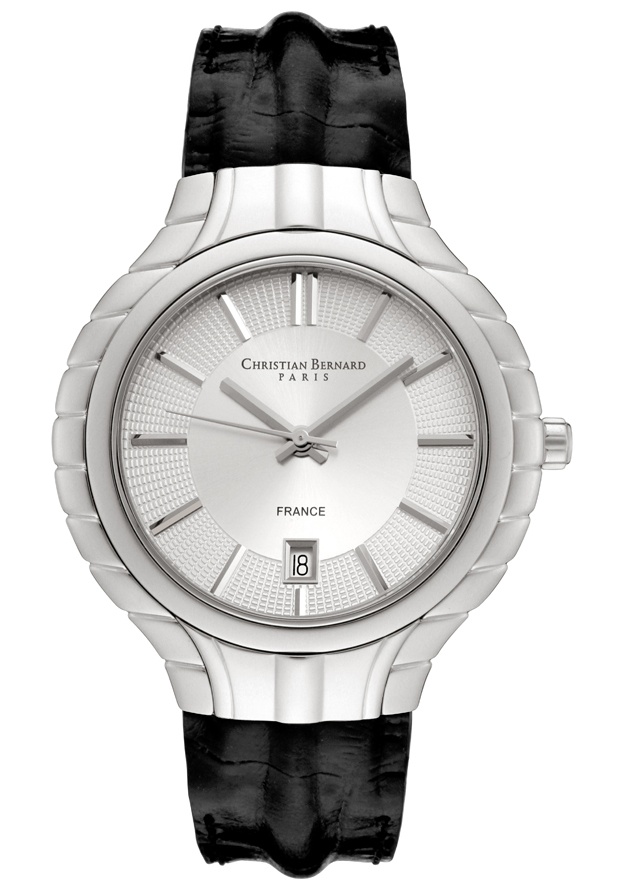 Men's Silver Dial Black Leather