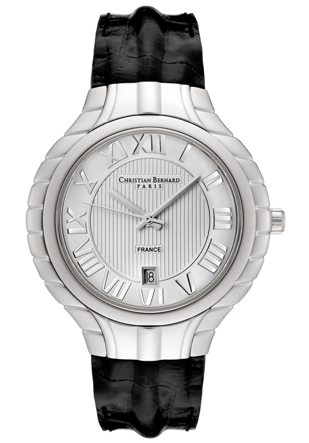 Men's Silver Dial Black Leather