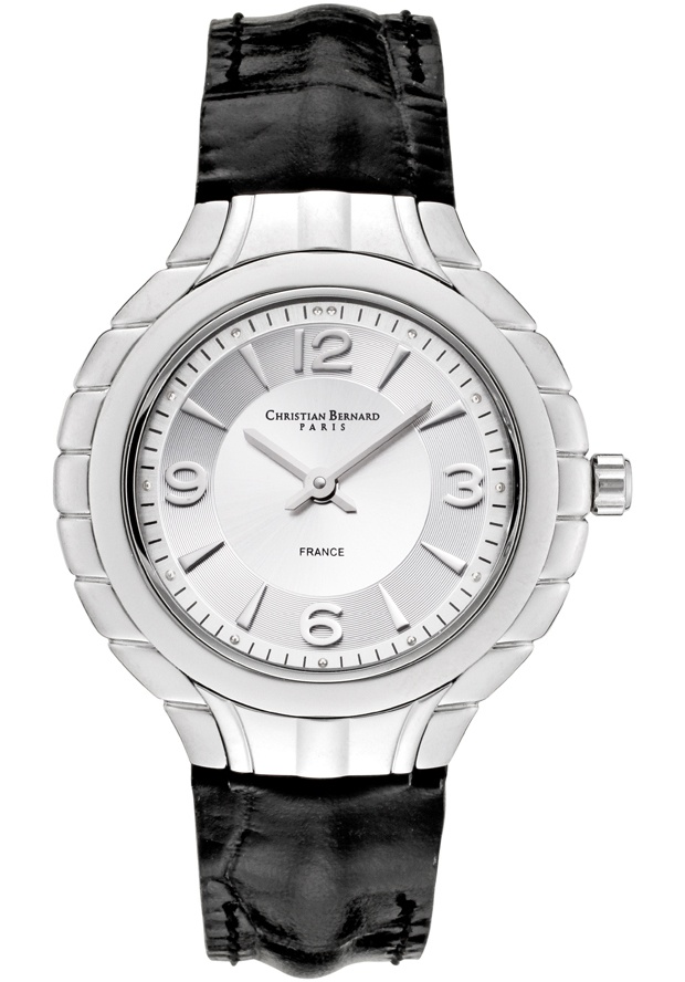 Women's Silver Dial Black Leather